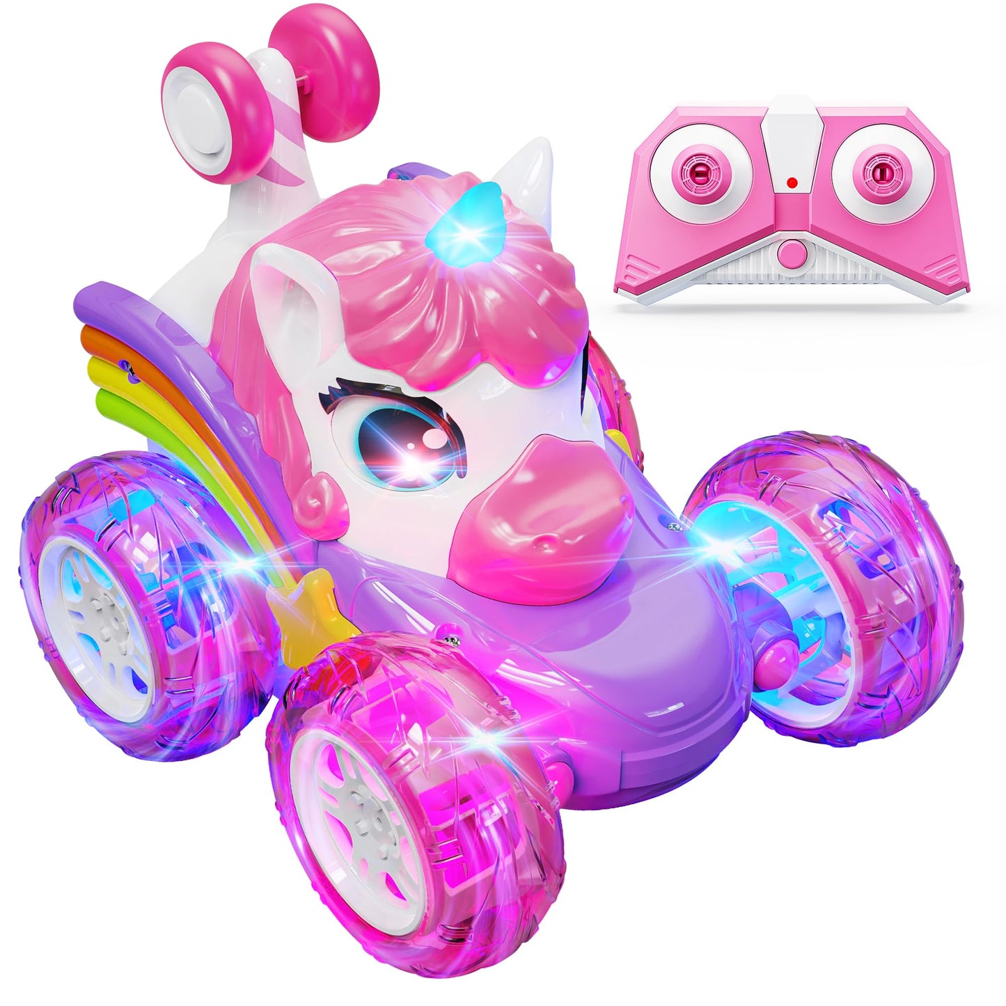 Hot Bee Remote Control Cars, Toy Cars for Kids Age 3 4 5 6, RC Stunt Car with LED Light, Unicorn Gifts for Girls, Unicorn Toys for 2 3 4 5 6 Year Old Girls