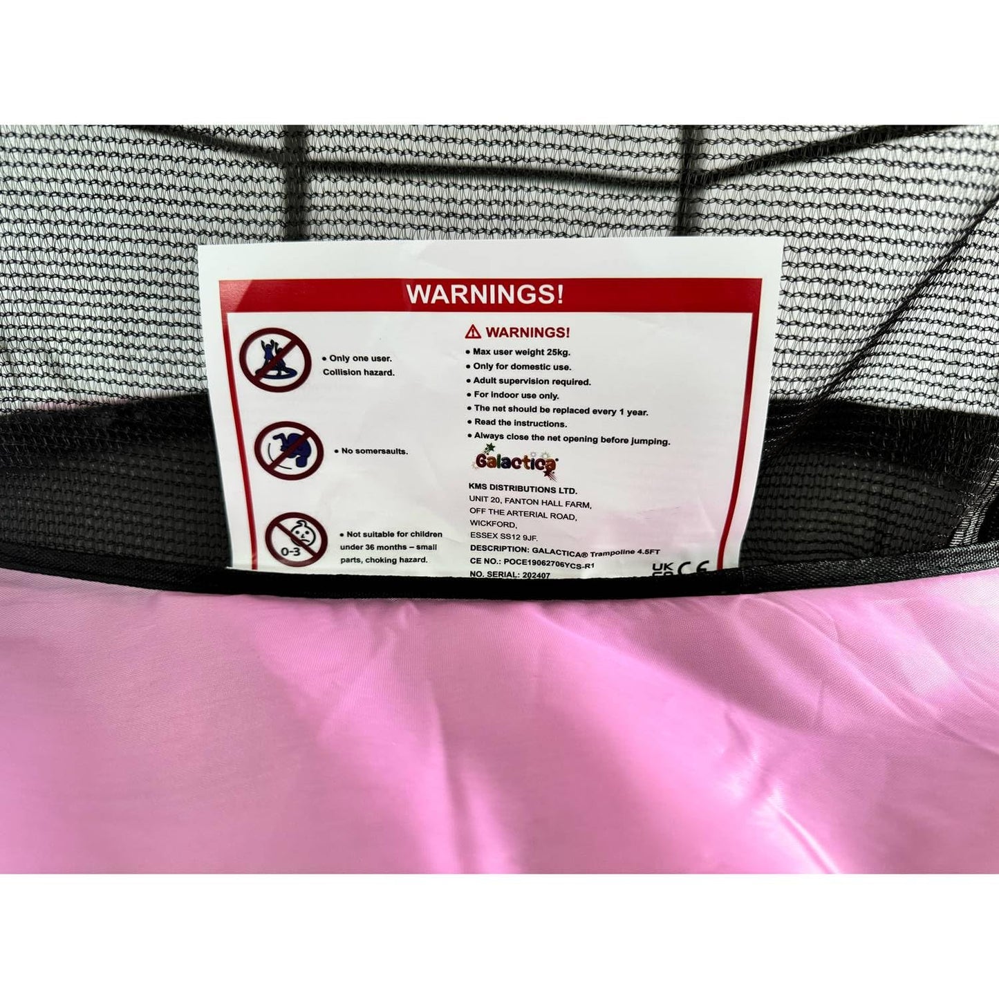 GALACTICA NEW Mini Trampoline | 4.5FT 55" with Safety Net Enclosure | Indoor Outdoor Children’s Activity Junior Trampoline - Pink