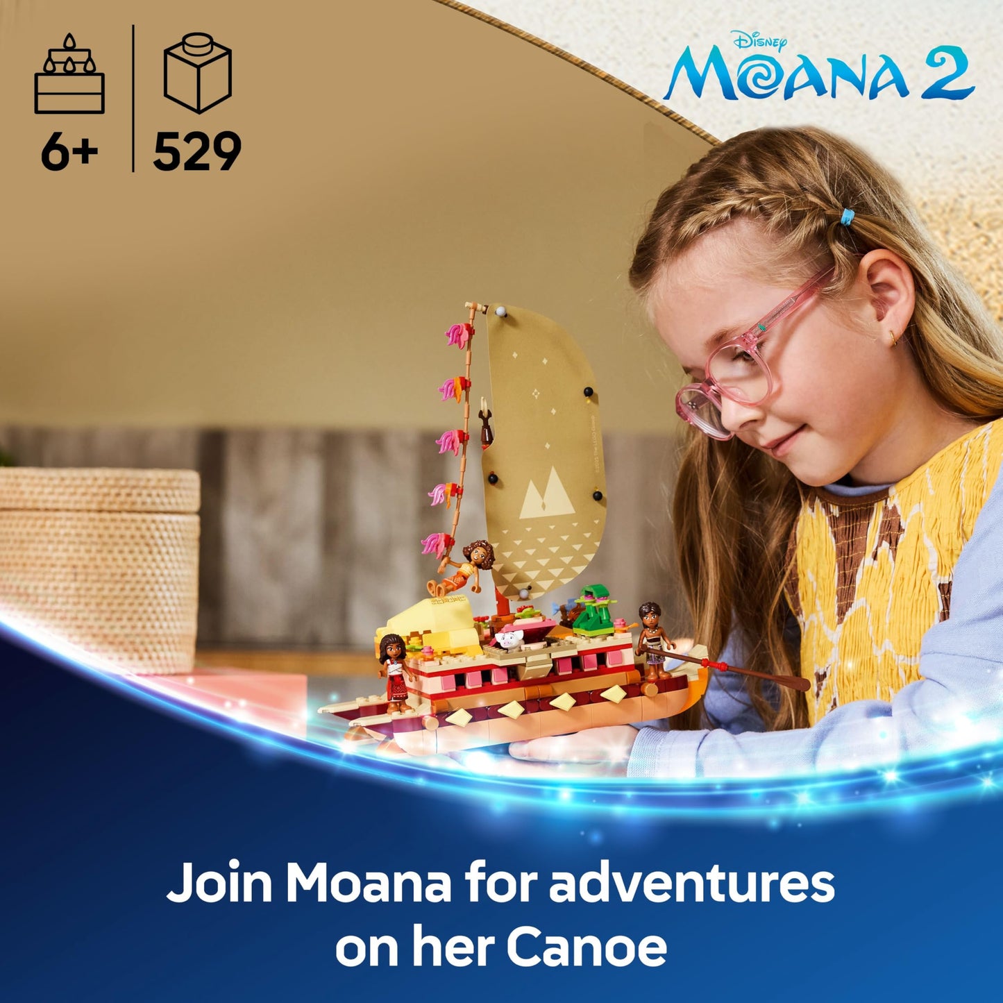 LEGO | Disney Moana 2 Moana's Adventure Canoe - Buildable Toy boat with a Textile Sail, Removable Deck, Campfire & 3 Mini Dolls incl. Loto and Moni - Gift for 6+ Year Old Girls & Fans - 43270