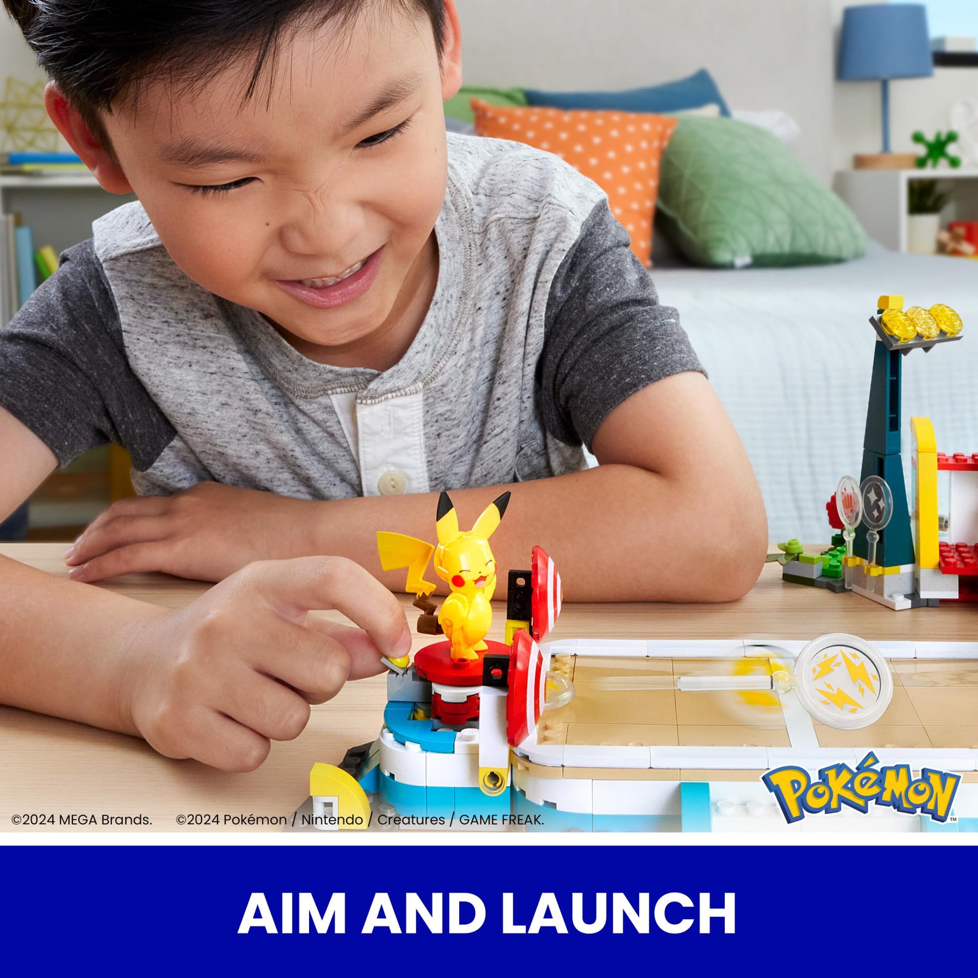 MEGA Pokémon Building Toys Set featuring 1101 pieces, training stadium, and 5 poseable characters for kids' battle play.