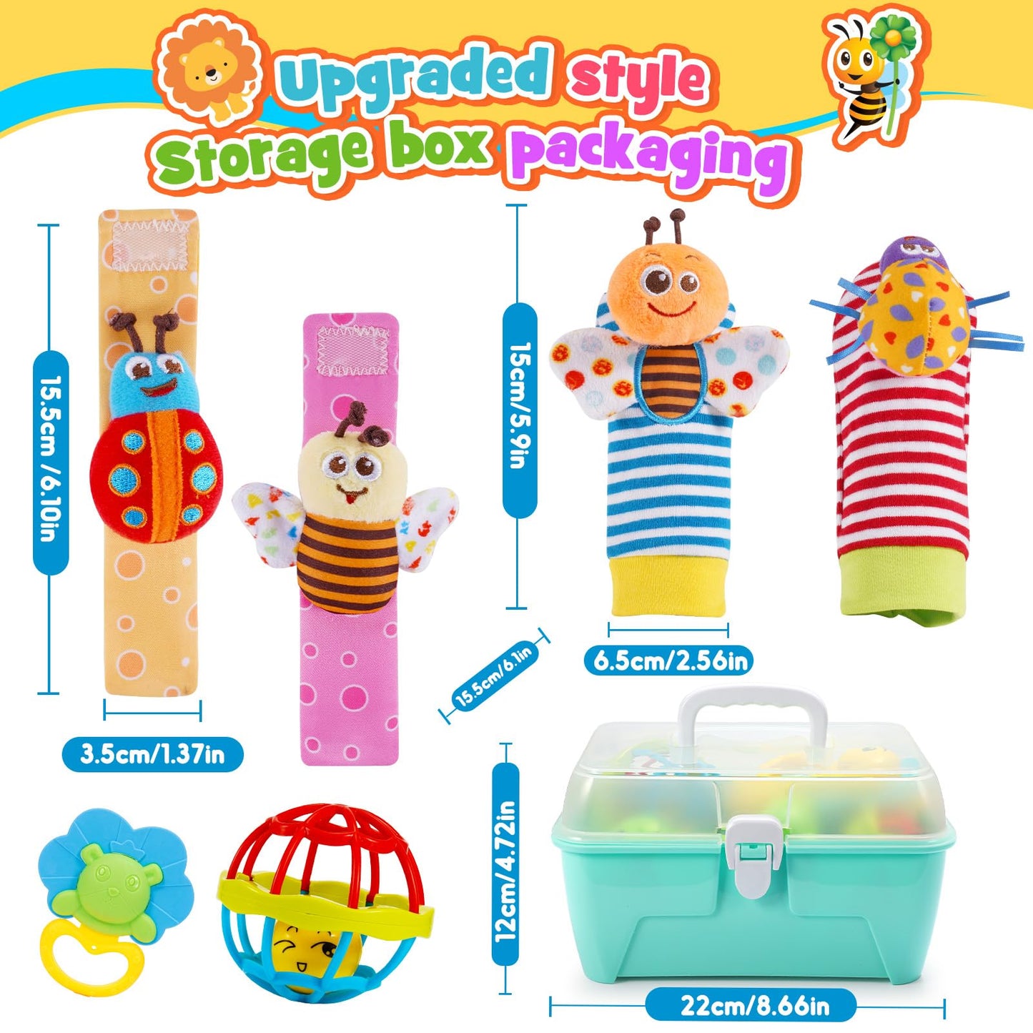 Wootoyz Baby Toys for 0 3 6 9 12 Months Rattle Toys with Storage Box,Newborn Toys for 0-12 Months Infant Toys Wrist Socks Set 0-6 Months Baby Teething Sensory Toys for Babies 6-18 Months Newborn Gift