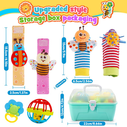 Wootoyz Baby Toys for 0 3 6 9 12 Months Rattle Toys with Storage Box,Newborn Toys for 0-12 Months Infant Toys Wrist Socks Set 0-6 Months Baby Teething Sensory Toys for Babies 6-18 Months Newborn Gift