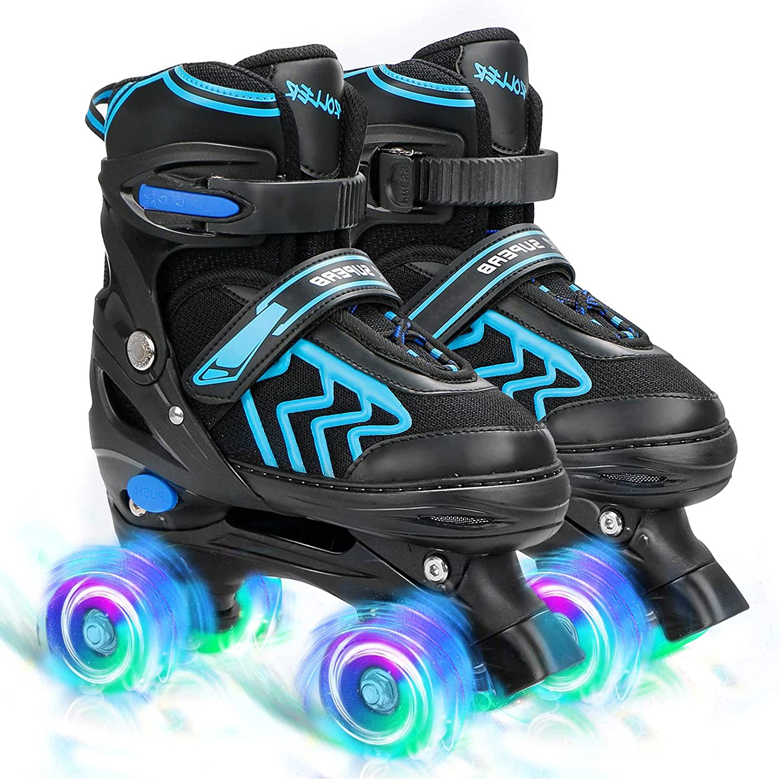 Adjustable MGYZM kids roller skates with light-up wheels, suitable for indoor and outdoor use for beginners, boys and girls.