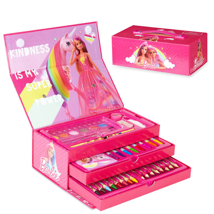 Barbie Art Set for Girls with Colouring Pencils Paints Felt Tip Pens Stationery Crafts for Kids Art Supplies School Travel 40 Plus Pcs Gift Set