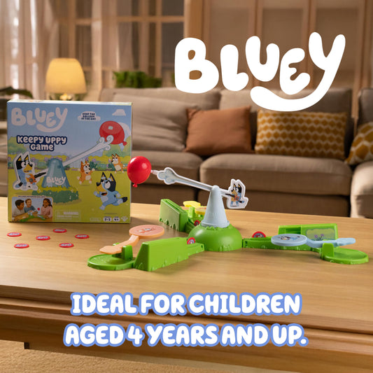 Bluey Keepy Uppy Game Help, Bingo, and Chilli Keep the Motorized Balloon in the Air With the Character Paddles For 2-3 players Ages 4+