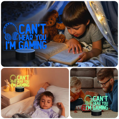 Can't Hear You I'm Gaming night light with headset graphic, 16 color LED, touch and remote control, ideal for gamers and teens.