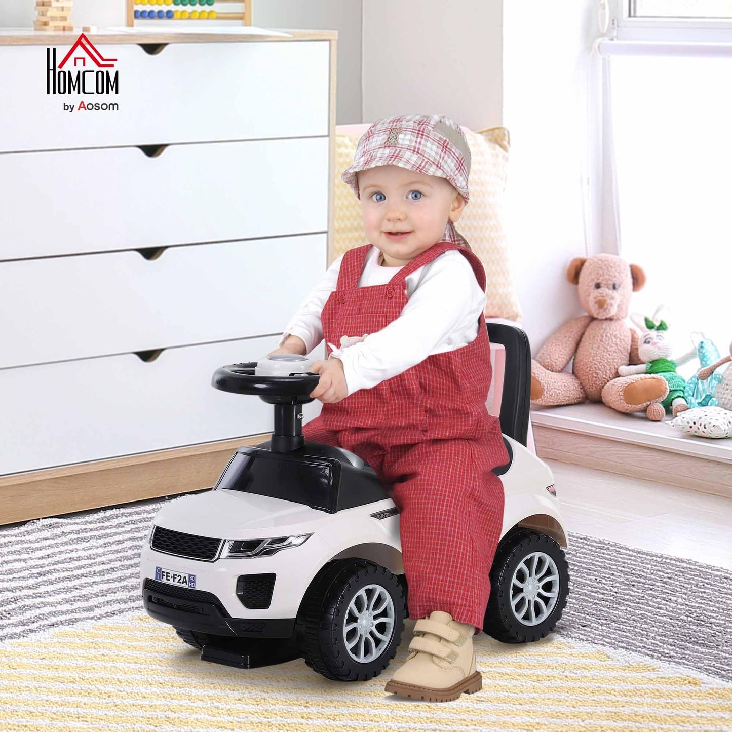 HOMCOM 3-in-1 Ride On Car Foot To Floor Slider Toddler w/Horn Steering Wheel NO POWER Manual Under Seat Storage Safe Design for 1-3 Year Old White