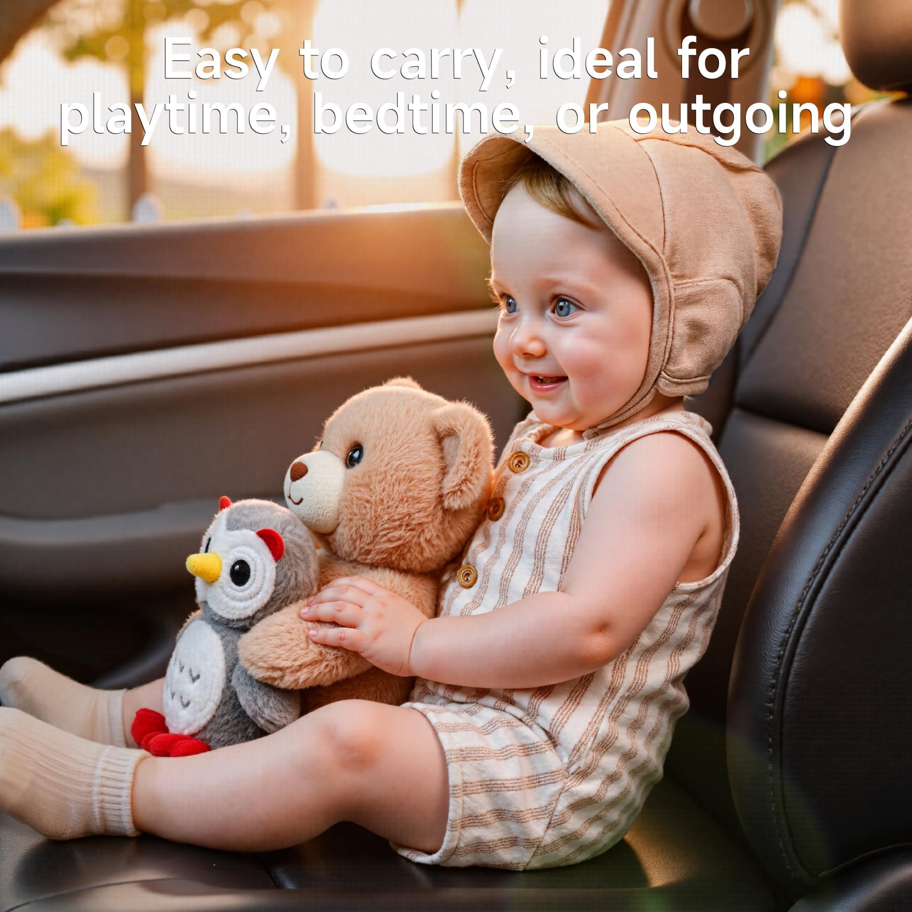 eJog Pup musical bear stuffed animal with owl, interactive talking plush toy, soft plush for kids and toddlers, record and repeat features
