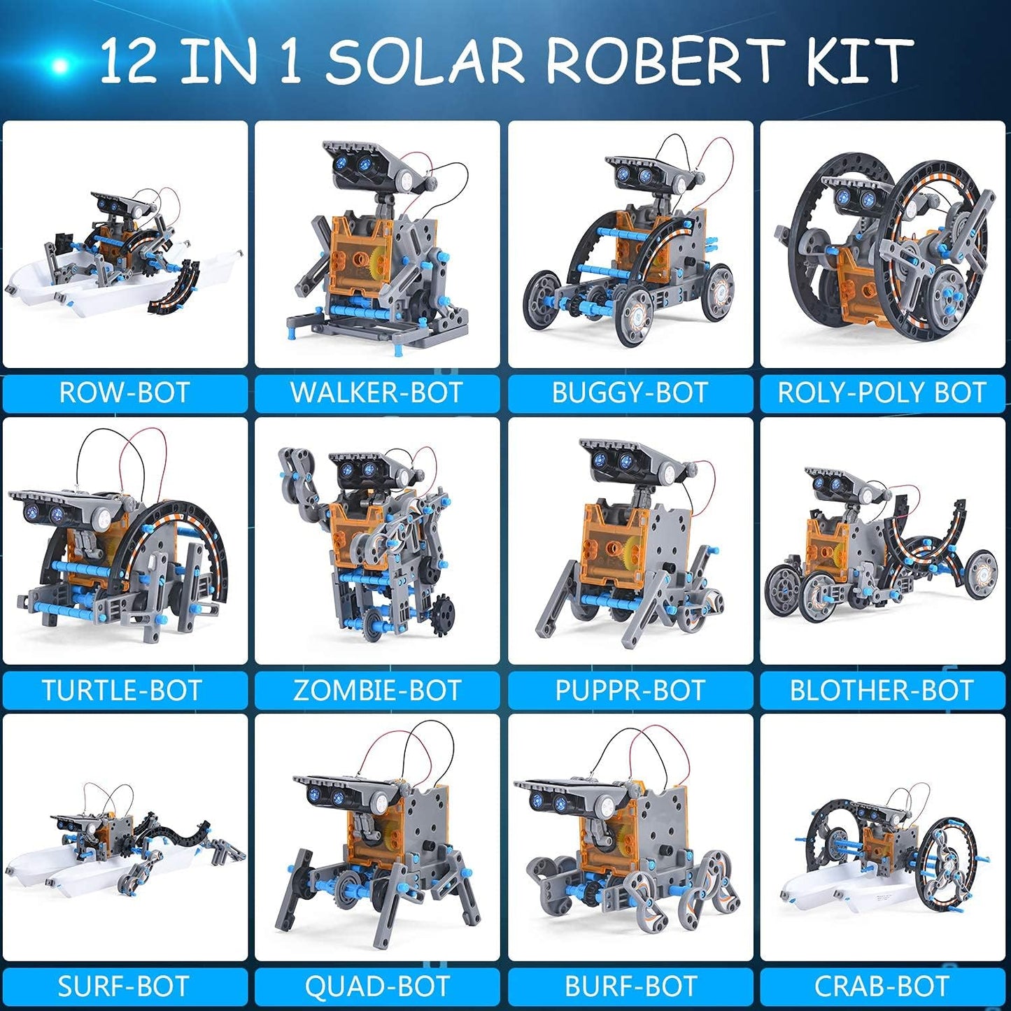 OMWay STEM 12-in-1 Solar Robot Toys, Science Kits for Kids Age 8-12,DIY Building Experiment Engineering Robotics Kit, Birthday Gifts for 9 10 11 13 14 Year Old Boys Teens, Grey