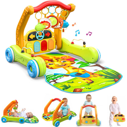 Move2Play, 4-in-1 Baby Play Mat & Activity Center Gym | Walker | Infant Toy for Tummy Time | Birthday Present | Gift for 3, 4, 5, 6, 7, 8, 9, 10, 12 + Month Old Boys & Girls (Yellow)