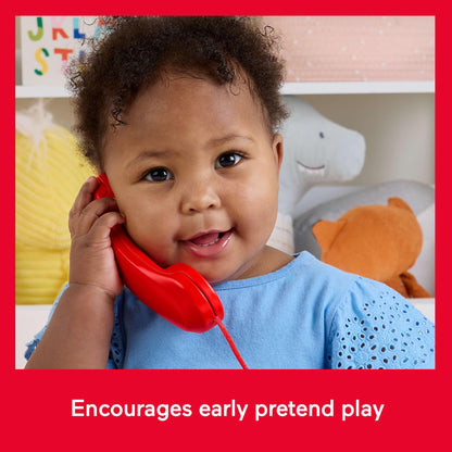 Fisher-Price Baby Chatter Telephone toy in red with pull-along cord, designed for infants and toddlers ages 1+ years.