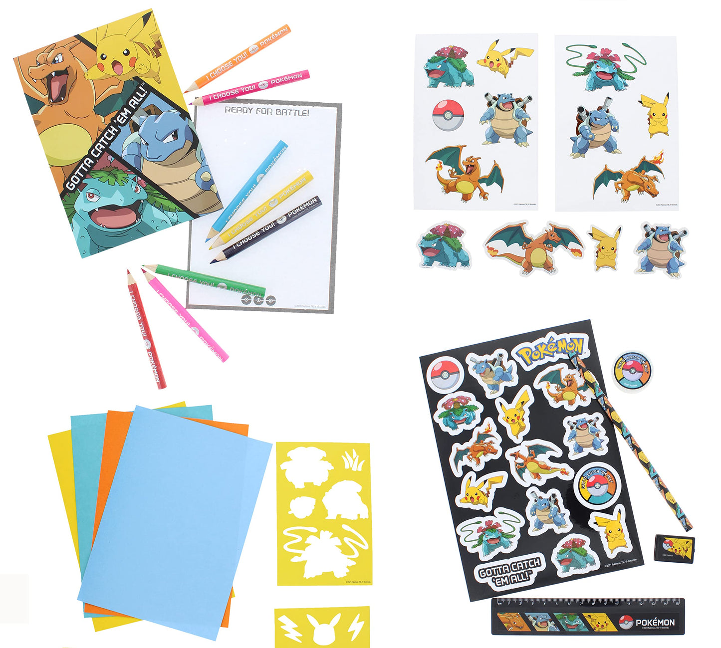 Pokemon large art set by Blueprint Collections with vibrant coloring supplies and stationery for kids' creative projects.