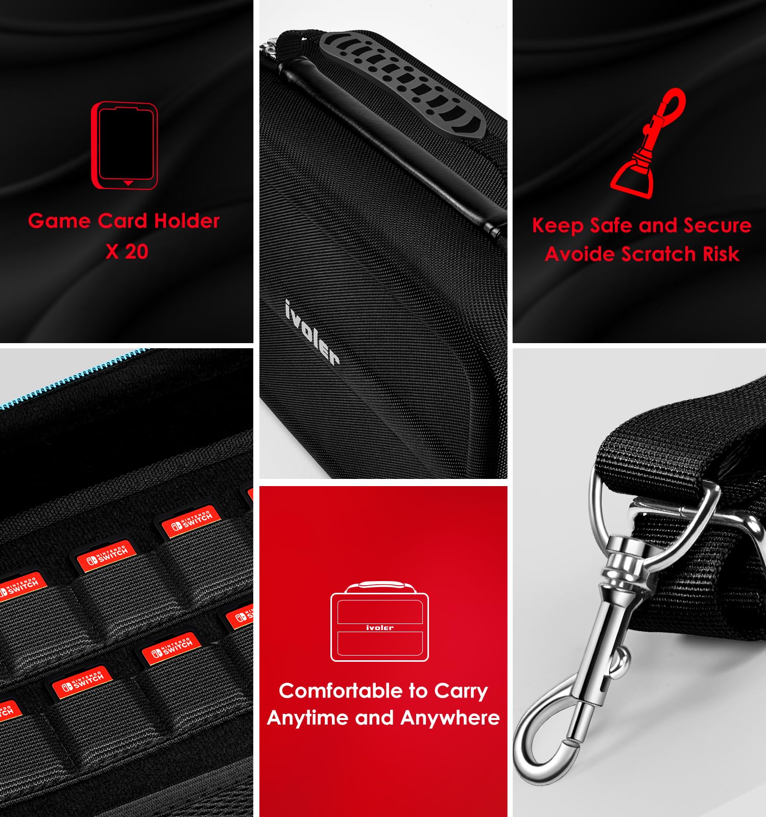 ivoler carrying storage case for Nintendo Switch 2 with soft lining, holds 20 games, portable messenger bag for console and accessories