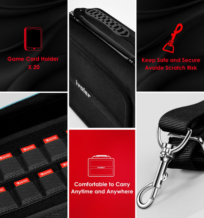 ivoler carrying storage case for Nintendo Switch 2 with soft lining, holds 20 games, portable messenger bag for console and accessories