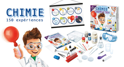 Buki Kids Chemistry Set with test tubes, goggles, and accessories for safe science experiments using kitchen ingredients, ages 8+.