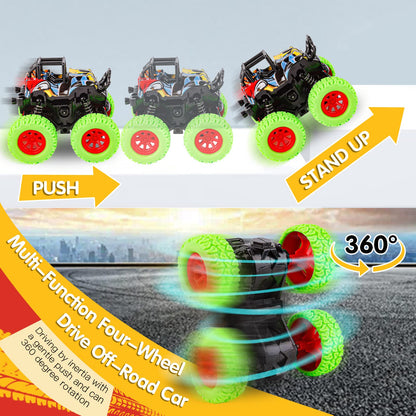 m zimoon Monster Inertia Truck, 2 Pack Off-road Vehicle Toy Four-Wheel Race Cars with 360 Degree Rotation, Toddler Car Toys Birthday Gift for 3 4 5 6 7 8 year old Kids Boys Girls (Blue+Green)