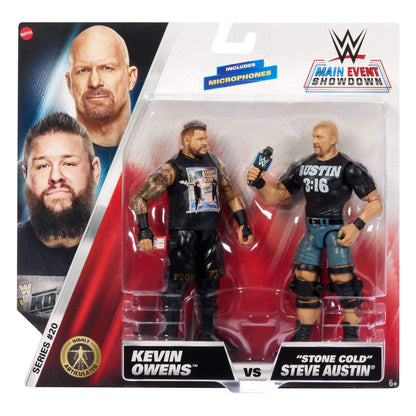 Mattel WWE Main Event Championship Showdown 2-Pack Action Figures & Accessory, Series #20 “Stone Cold” Steve Austin vs Kevin Owens Collectible Set, JCV70