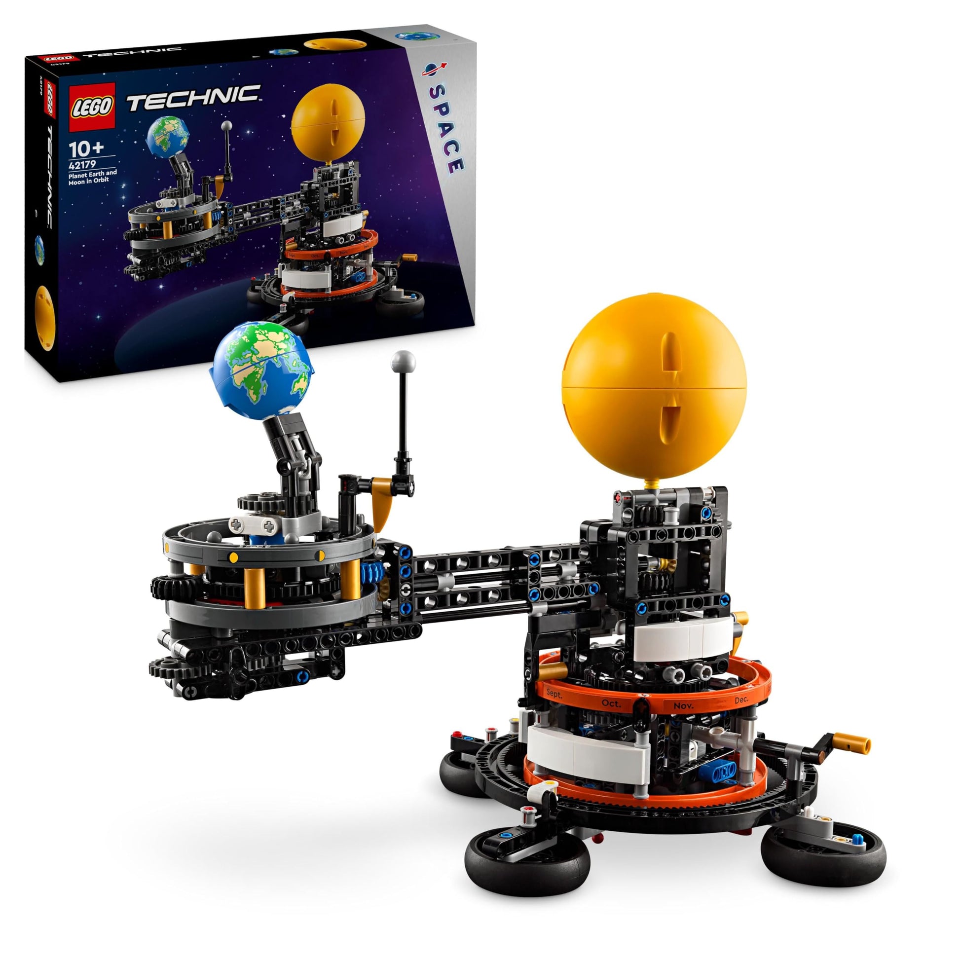 LEGO Technic Planet Earth and Moon model set showcasing a detailed solar system design for imaginative play.