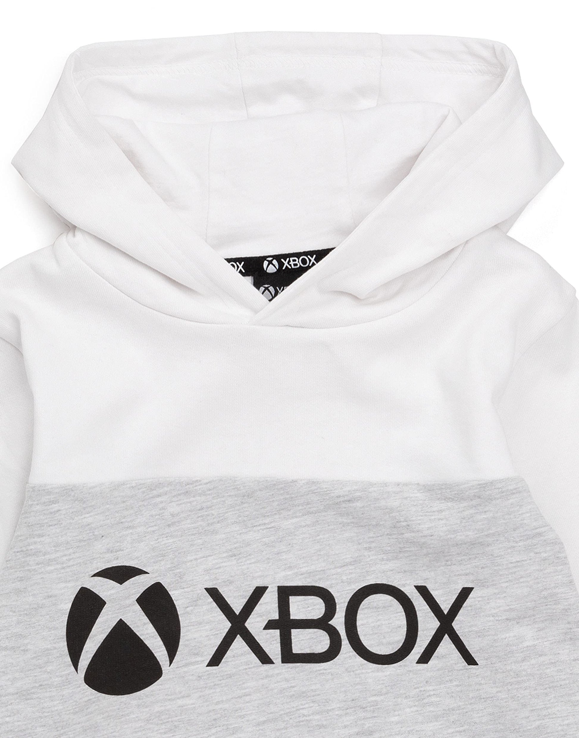 Kids white and grey Xbox hoodie with game console logo, hooded sweatshirt for boys and girls ages 14-15, children’s gaming jacket.