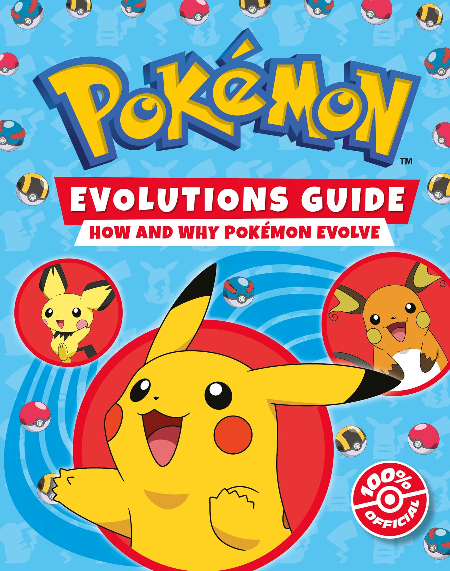 Colorful Pokémon: Evolutions Guide book cover featuring various Pokémon and their evolutionary stages. Perfect for fans.