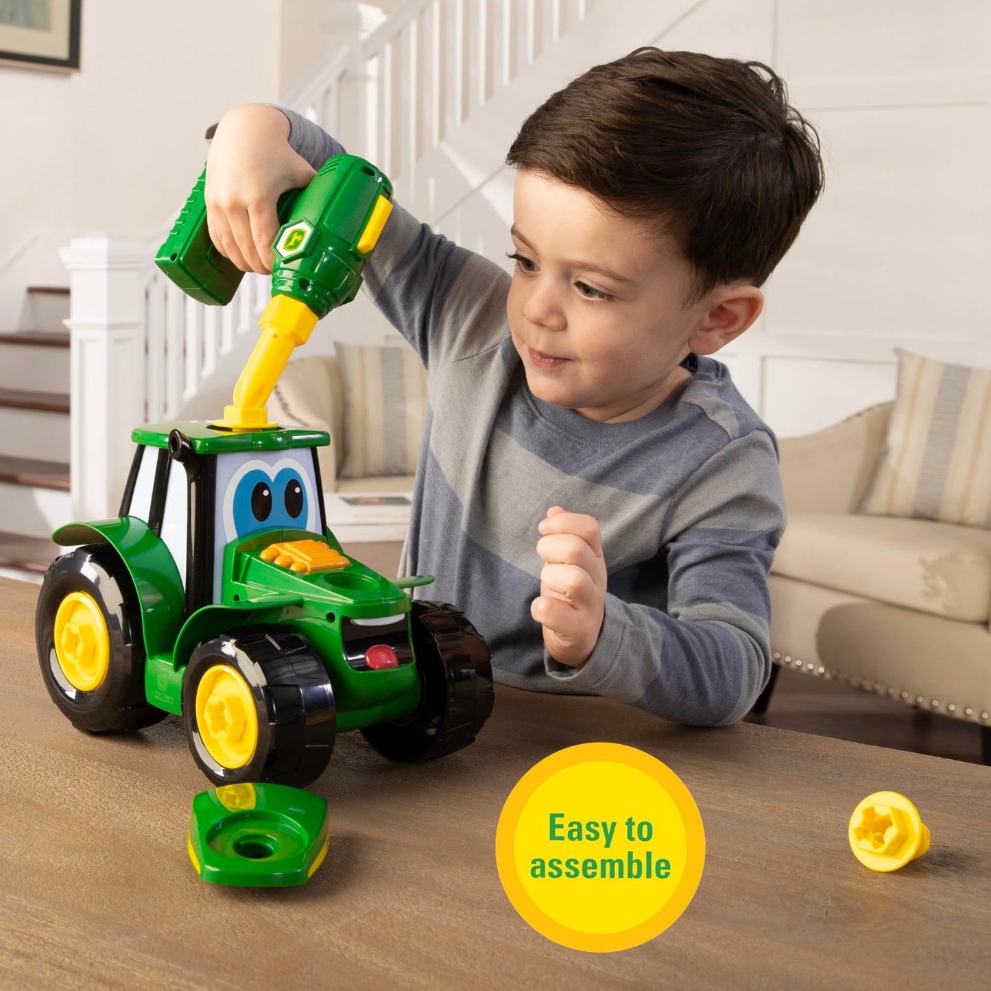 John Deere Build A Johnny Tractor, 16 Piece Building Farm Toy Car, Tractor Toy With Motorised Drill For 18 Months, 2, 3 and 4 Years Old Boys and Girls