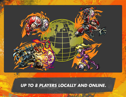 Nintendo Mario Strikers Battle League football game for Nintendo Switch showing colorful character icons and in-game action.