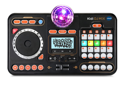 VTech Kidi DJ Mix toy DJ mixer for kids in black with lights, buttons, and 15 tracks, educational and interactive music toy for children
