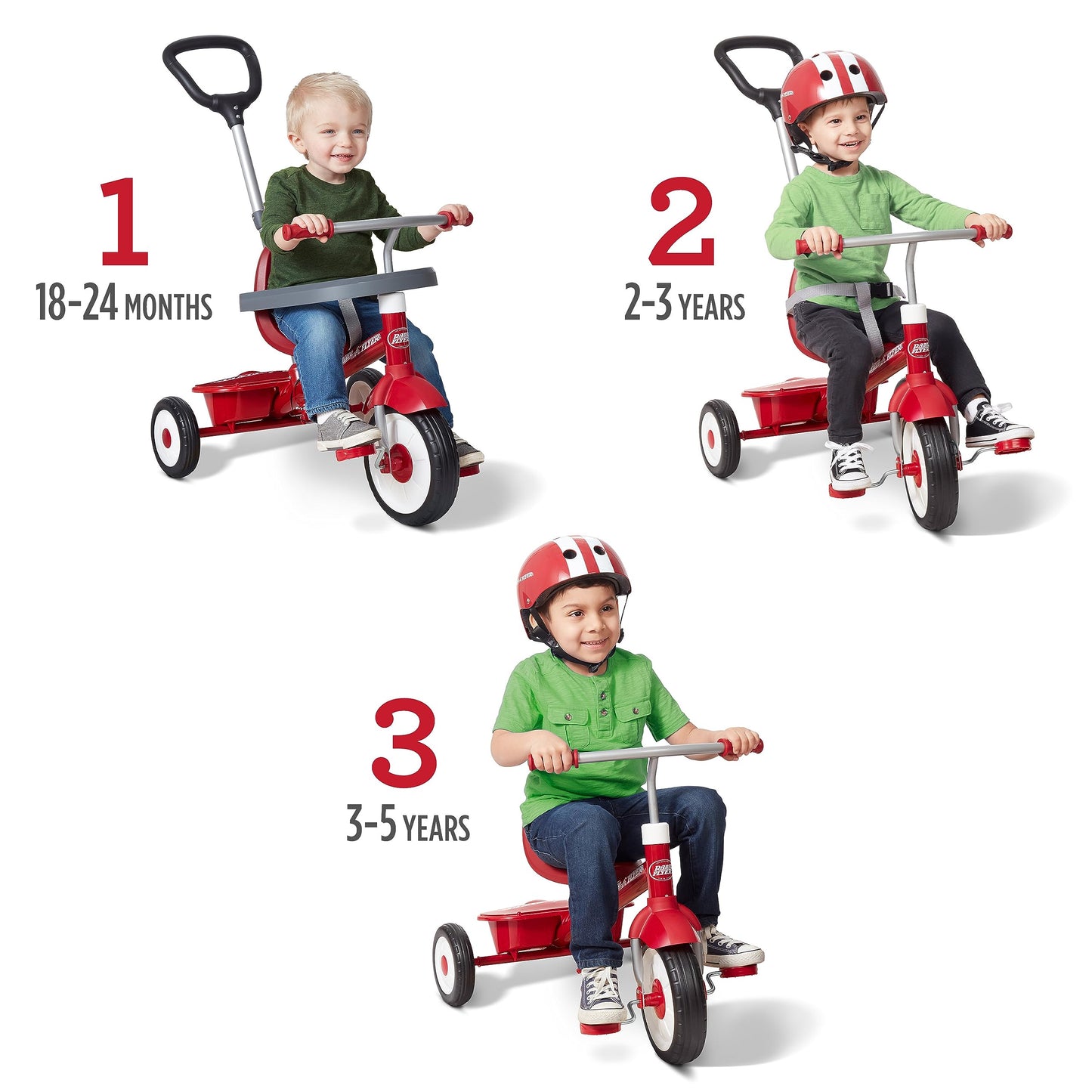 Radio Flyer 3-in-1 Stroll 'N Trike, Red Toddler Trike For 1.5-5 Years Old