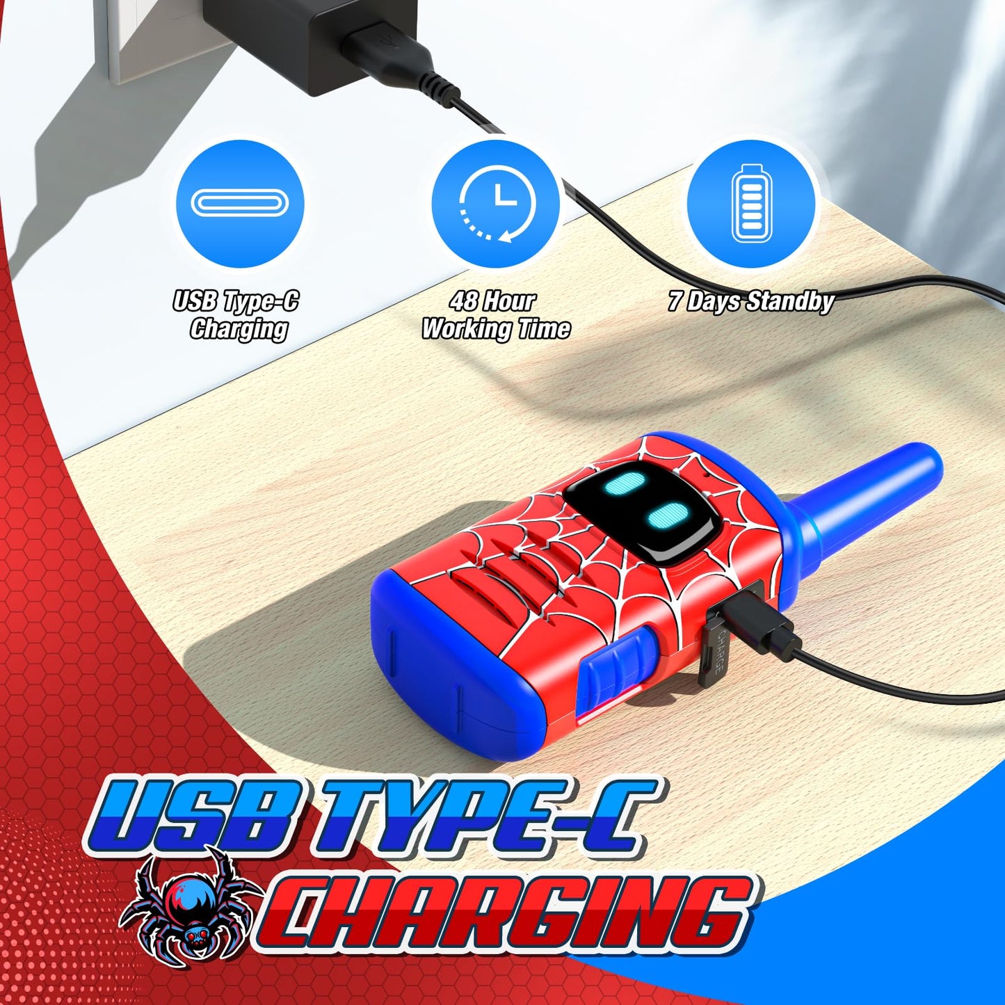 Spider Walkie Talkie Kids, Toyokid Outdoor Toys for 4 5 6 Year Old Boy Girl Gift for 3-12 Year Olds Boys Toy Age 3 4 5 6 7 Rechargeable Walkie Talkies for Kids Toys Garden Birthday Presents