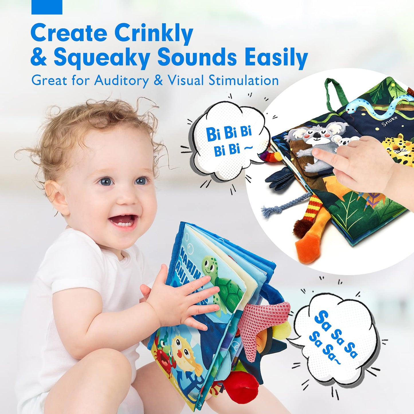 hahaland 2 Pcs Sensory Toys 0-6 Months Touch Feel Activity Soft Book with Squeaker, Crinkle Paper Essentials for Newborn 0 3 6 12 Months 1 Year olds Baby Boy Girls Gifts,Red,Medium