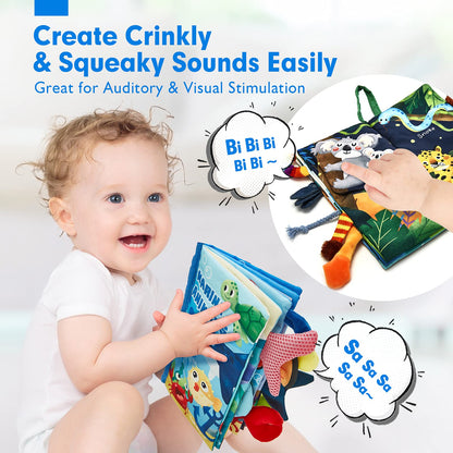 hahaland 2 Pcs Sensory Toys 0-6 Months Touch Feel Activity Soft Book with Squeaker, Crinkle Paper Essentials for Newborn 0 3 6 12 Months 1 Year olds Baby Boy Girls Gifts,Red,Medium