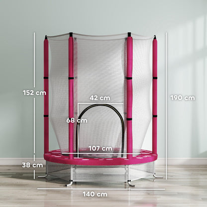 AIYAPLAY 4.6ft Kids Trampoline with Safety Enclosure Net, Recreational Toddler Trampoline for Indoor Outdoor Use, Ages 3-6 Years, Sun Pattern, Pink