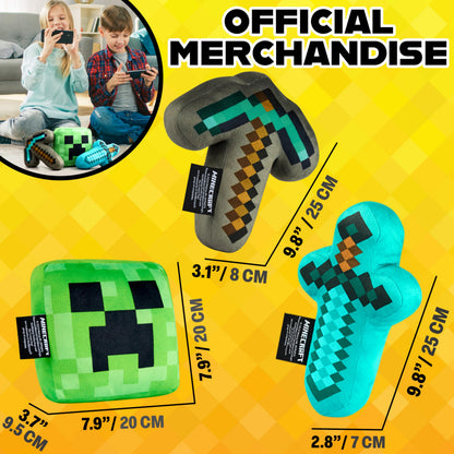 Minecraft Soft Toy 3pcs Plushie Cushion Set Creeper Stuffed Toy Kids Teenagers, Bedroom Accessories 3D Soft Toy Decorative Stuffed Collectibles Gifts for Gamers