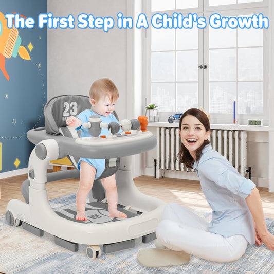 Yosamy 3-in-1 baby walker with lights, music, adjustable height, anti-rollover design, suitable for boys and girls 6-12 months