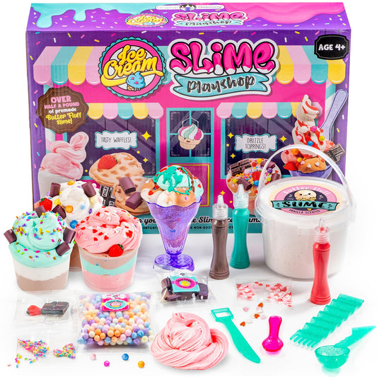 Original Stationery ice cream slime kit with colorful slime, waffle molds, and toy ice cream for kids' fun slime-making activity.