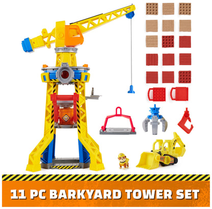 Rubble and Crew, Bark Yard Crane Tower Playset with Rubble Action Figure, Toy Bulldozer and Kinetic Build-It Play Sand, Kids’ Toys for Boys and Girls 3+