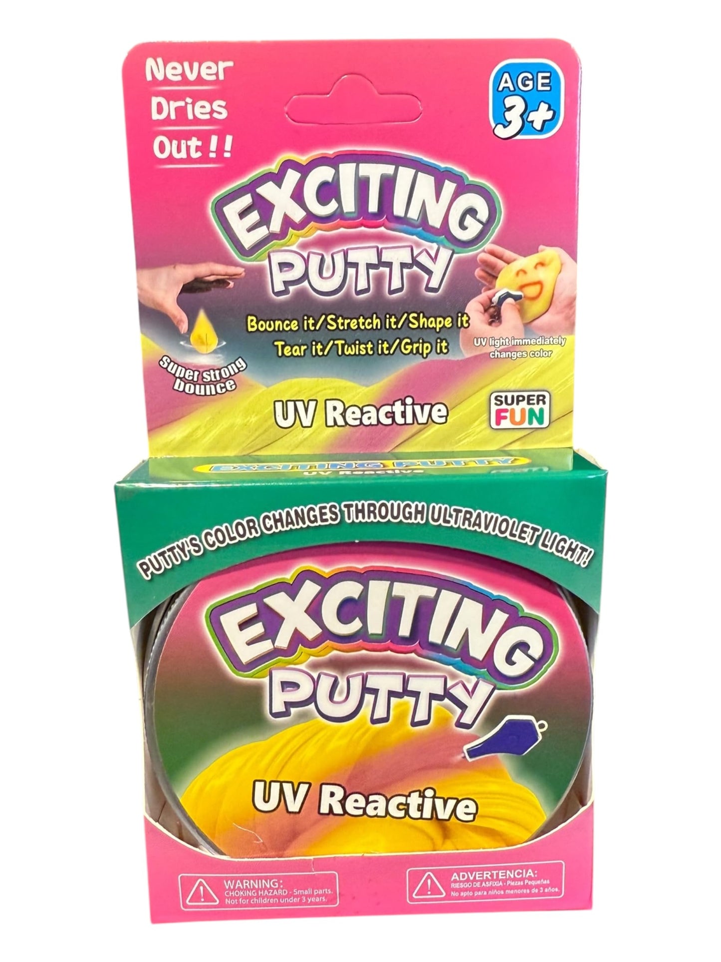 Set of 3 Bodygenix kids' glow-in-the-dark, heat-sensitive, UV reactive stretchy putty for stress relief, suitable for children and adults.