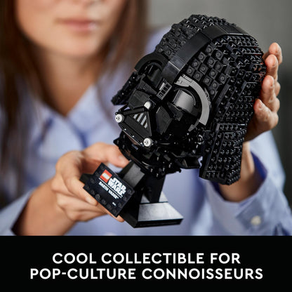 LEGO Star Wars Darth Vader Helmet set, detailed mask display model kit for adults, showcasing black helmet design.