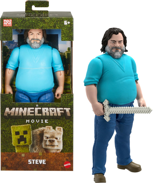 Mattel Minecraft Large-Scale Action Figure, 12-inch Posable Steve Toy Collectible Inspired by A Minecraft Movie, JGG67