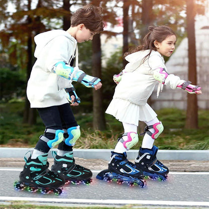 Nattork boys' blue inline roller skates with light-up wheels, suitable for indoor and outdoor skating for ages 5 to 10.