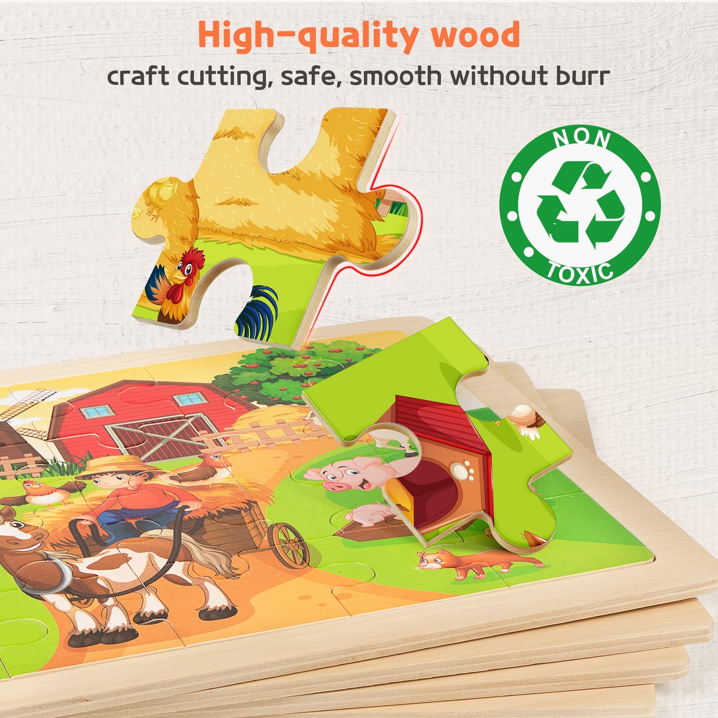 SYNARRY Wooden Animal Jigsaw Puzzles for Kids 3 4 5 Year Olds - 4 Packs 24 Piece Children’s Jigsaw Puzzles Age 3 4 5 6 Boys Girls