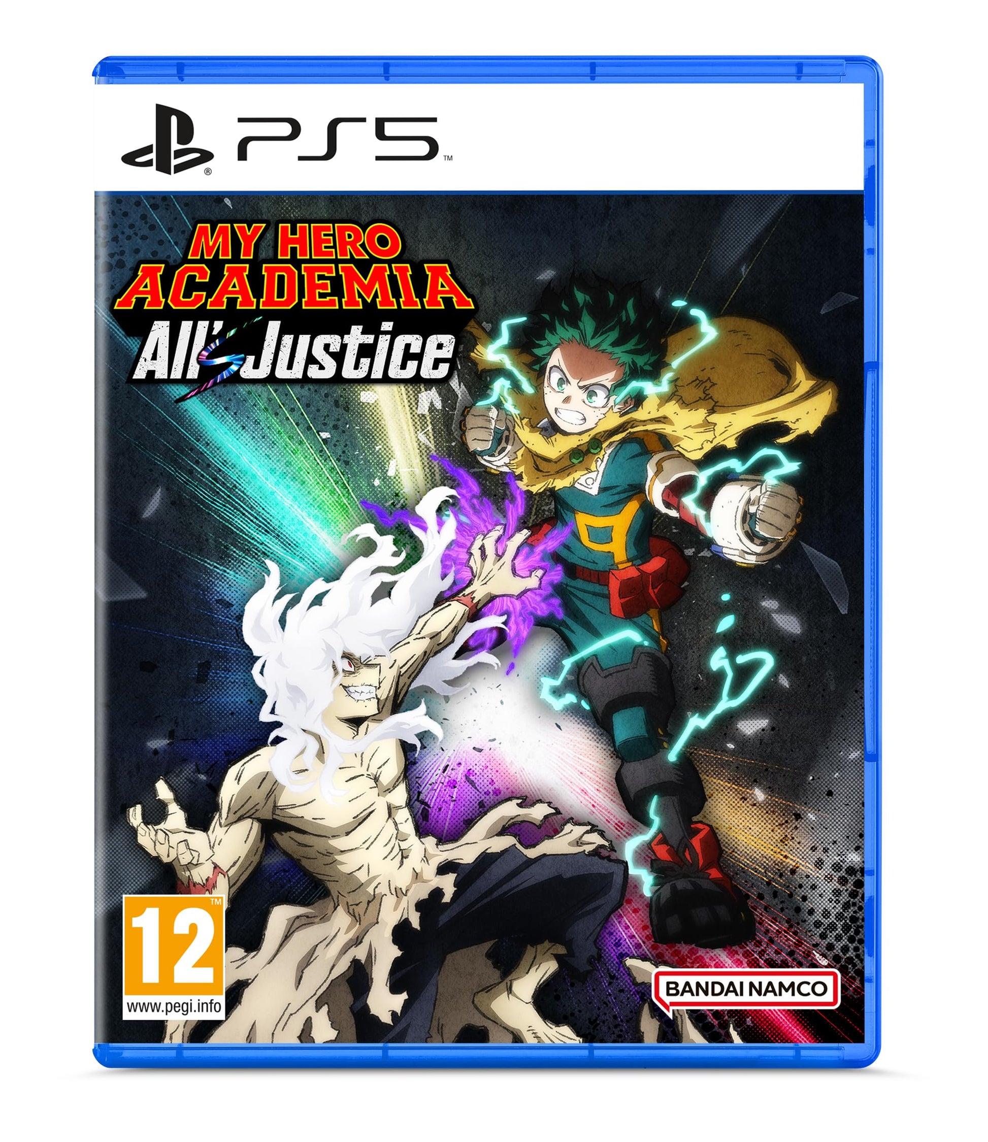 Bandai Namco MY HERO ACADEMIA All’s Justice PlayStation 5 game cover showing characters in action scenes.
