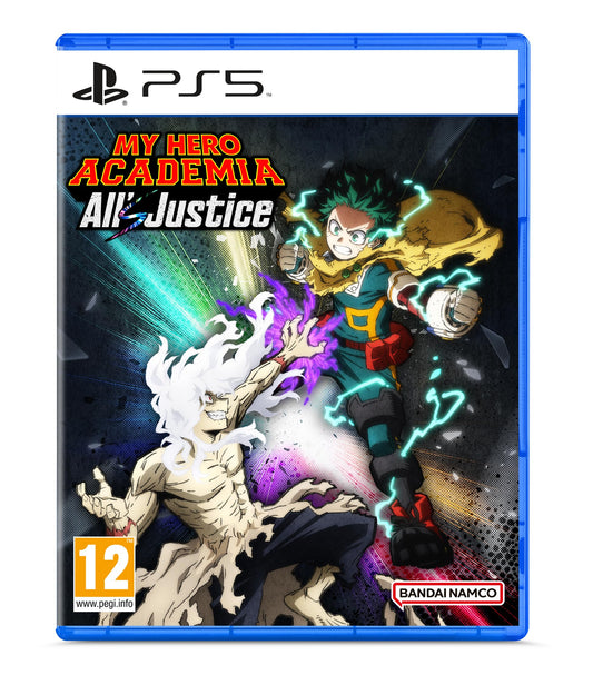 Bandai Namco MY HERO ACADEMIA All’s Justice PlayStation 5 game cover showing characters in action scenes.