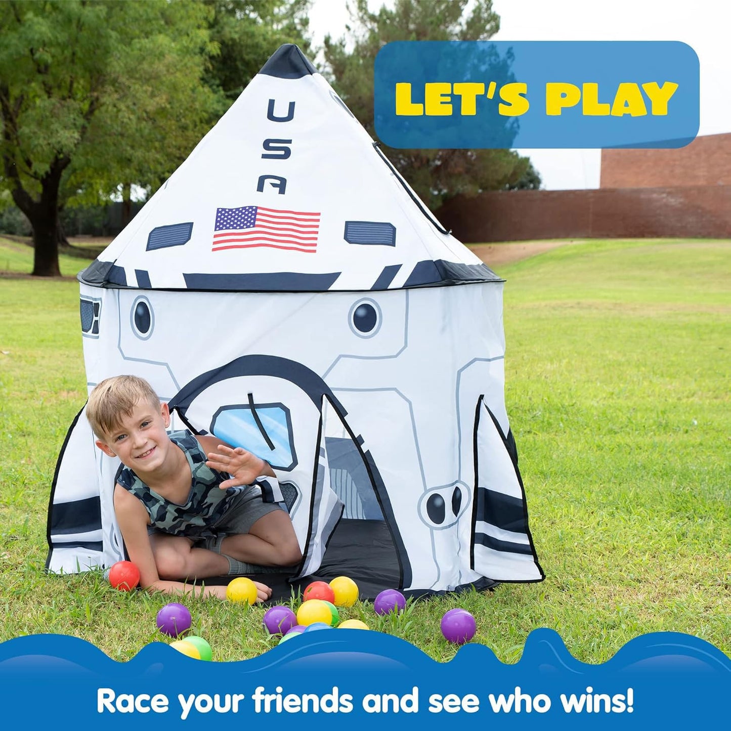 JOYIN rocket ship play tent for kids, indoor and outdoor, featuring a colorful spaceship design for toddlers and young children.