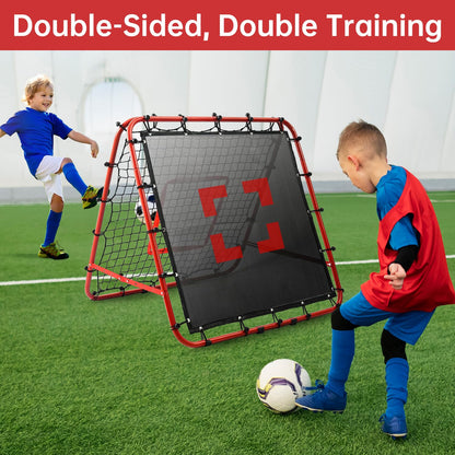 Double-Sided Football Rebounder Net, Adjustable Goal in 5 Levels, Rebound Net with Goal Kickback Target for Kids Soccer Training, Portable Football Goals for Garden Outdoor, 100 x 100 cm Red