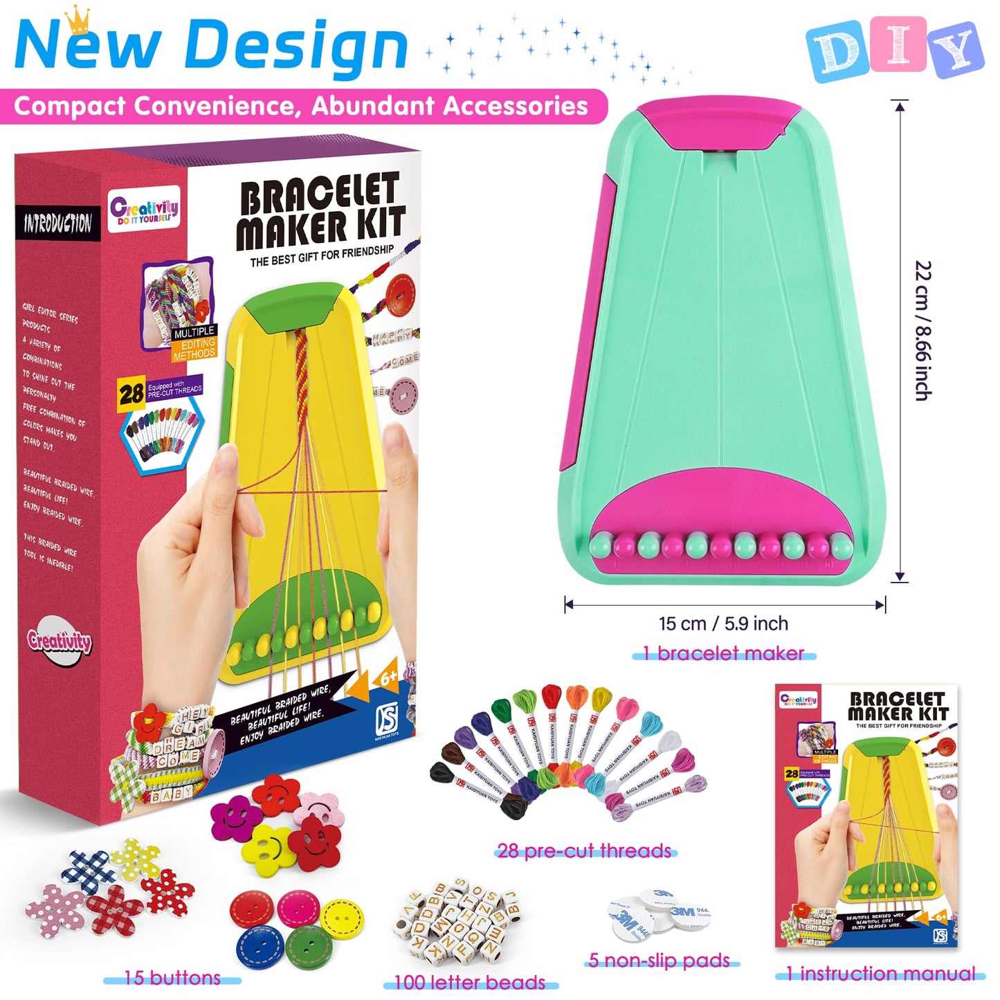 Arts and Crafts for Kids Ages 8-12,Friendship Bracelet Making Kit for Girl,Kids Jewelry Making Kit with 28 Pre-Cut Threads,Christmas Birthday Gifts for Ages 6 7 8 9 10 11 12 Year Old (Green/Rose)