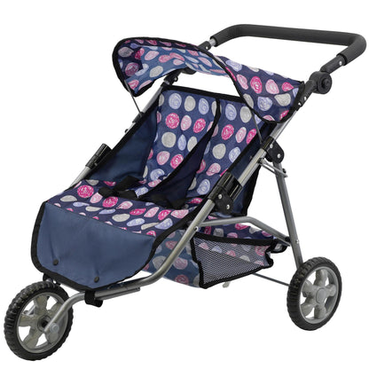 The Magic Toy Shop BiBi Doll Blue Twin Stroller, Ideal Twin Dolls Prams and Pushchairs - Adjustable Canopy and Handle, Under Storage Space, Collapsible - Dolls Double Buggy Toy Pram Double Dolls Pram