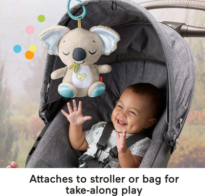 Fisher-Price Baby Toy On-the-Go Koala Soother plush sound machine with white noise and music for newborns, portable and soft.