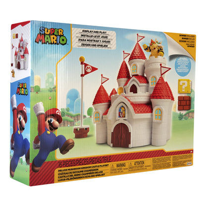 Nintendo Mushroom Kingdom Castle Playset with Bowser figure, accessories, wall poster, official Jakks Pacific licensed product.
