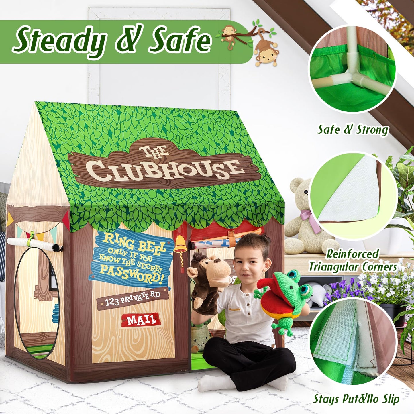 Playhouse for Kids Indoor, Kids Play Tent, Toys for Boys and Girls Children Clubhouse Tent with Roll-up Door and Windows